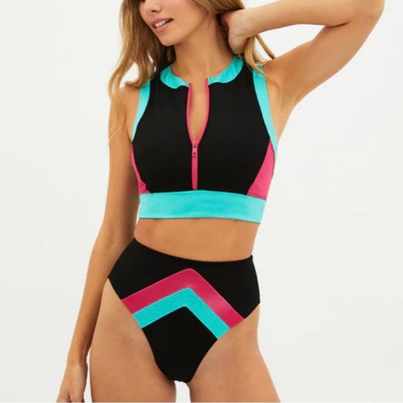 NEW Beach Riot Set Scuba Top and Bottoms Tidal Colorblock Women's Medium - Picture 1 of 9